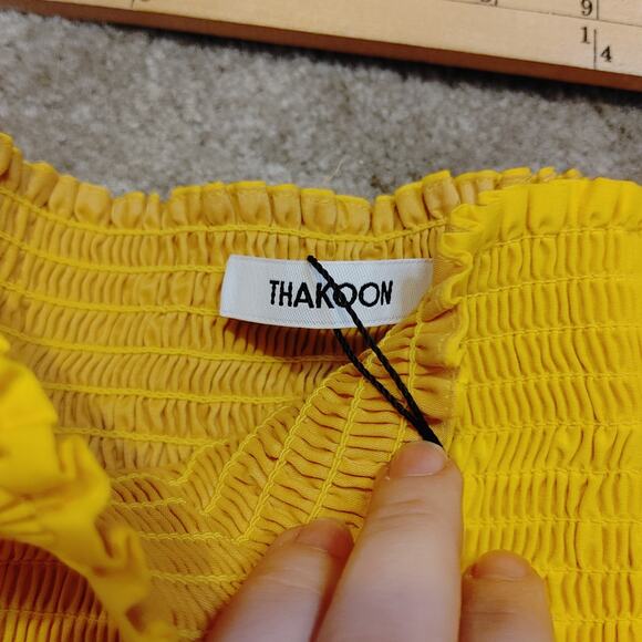 Thakoon Smocked Eyelet Mini Skirt Yellow Size 2 Cute Summer Preppy Happy NWT - Picture 6 of 9